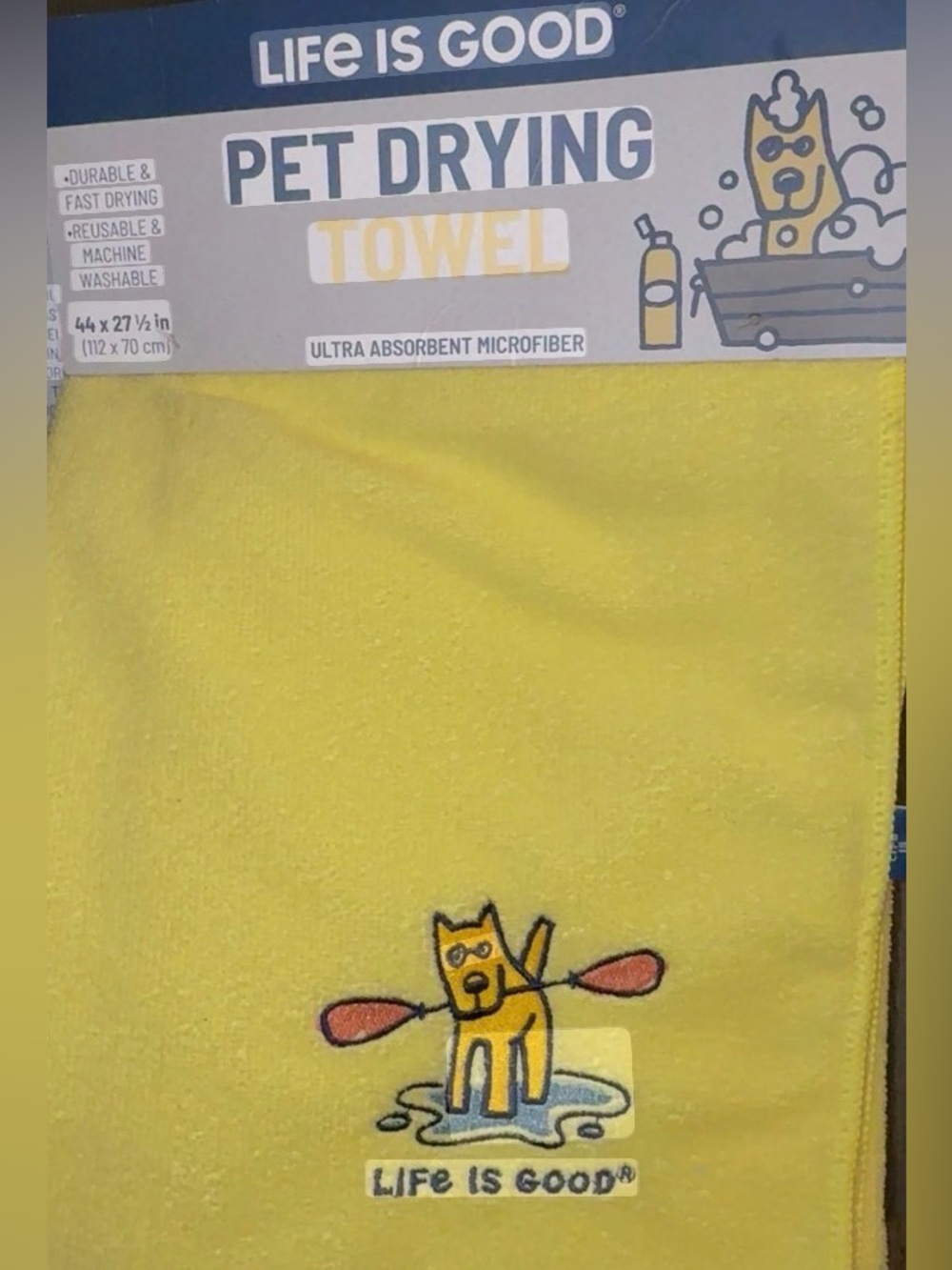 Life Is Good -Yellow Rocket the Dog Pet Drying MICROFIBER Towel! BRAND NEW!